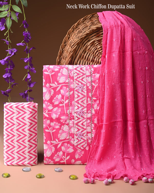 PREMIUM GOTA PATTI COTTON SUIT SET WITH CHIFFON DUPATTA
