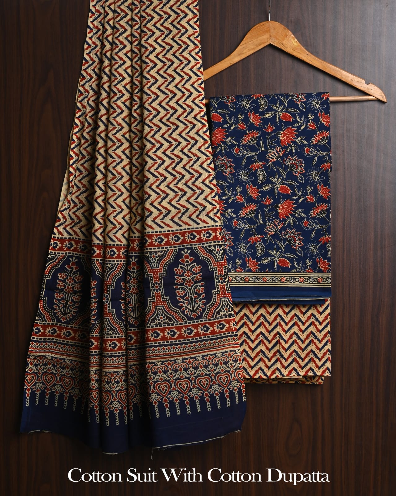 Exclusive Hand Block Cotton Suit With Cotton Dupatta(BFCOT185)