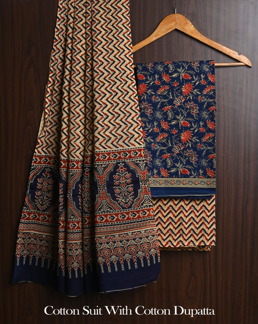 Exclusive Hand Block Cotton Suit With Cotton Dupatta(BFCOT185)