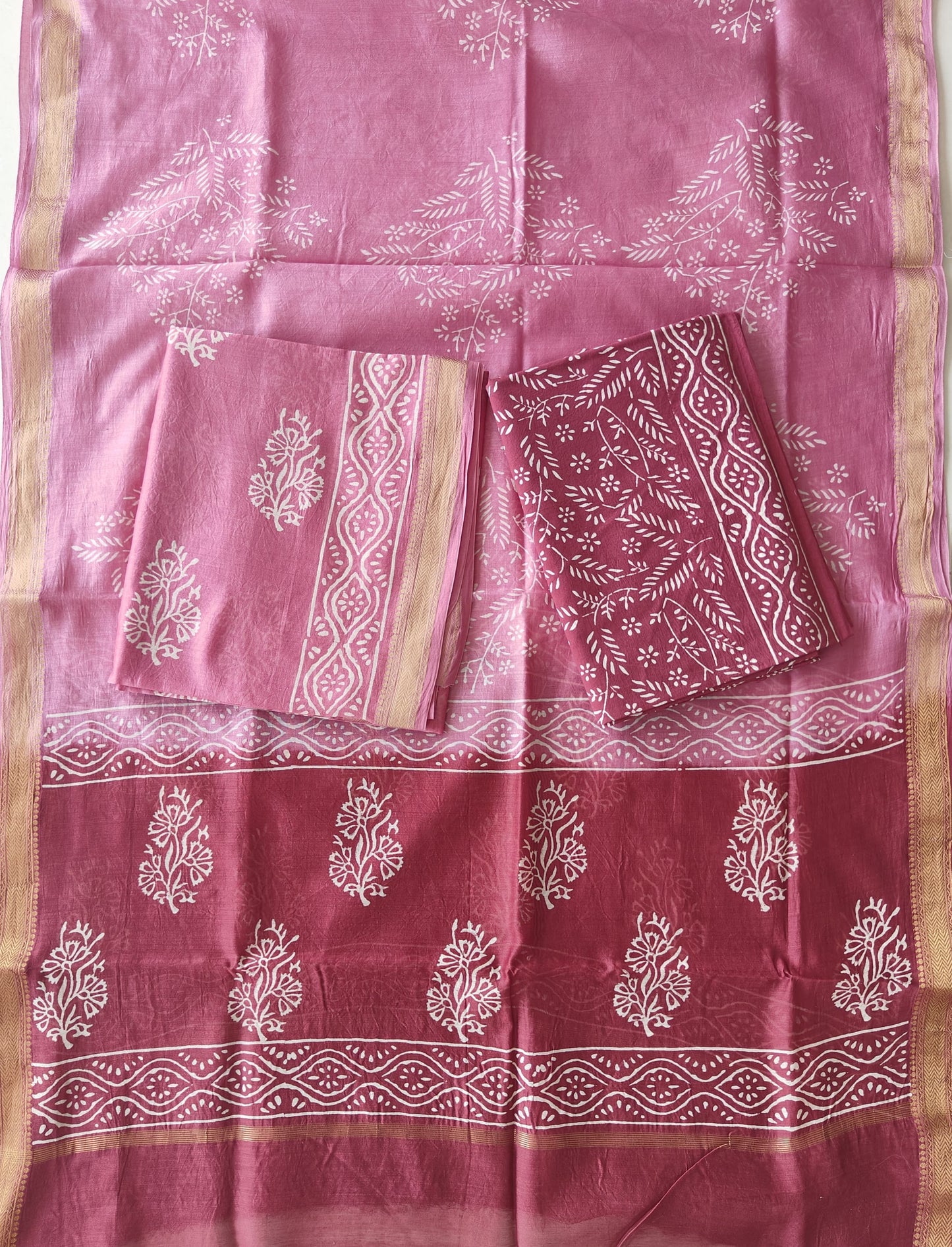 Premium Hand Block Printed Maheshwari Silk Suit(BFMAH97)