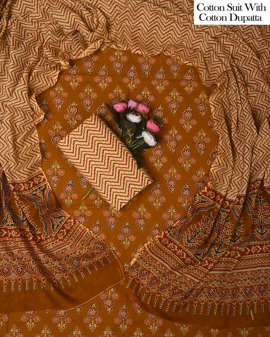 Exclusive Hand Block Cotton Suit With Cotton Dupatta