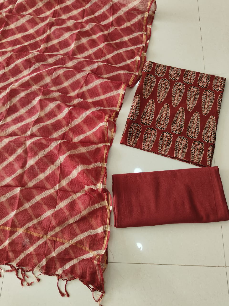 Premium Sanganeri Printed Cotton Suit With Kota Doria Duppta(BFCOTKD09)