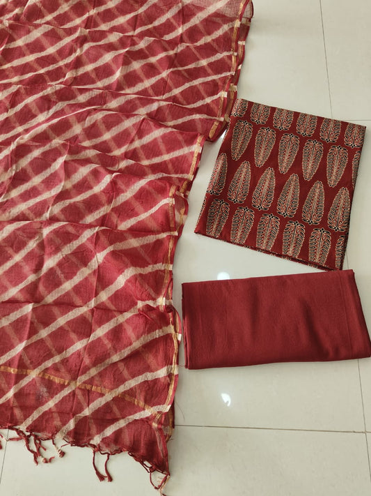 Premium Sanganeri Printed Cotton Suit With Kota Doria Duppta(BFCOTKD09)