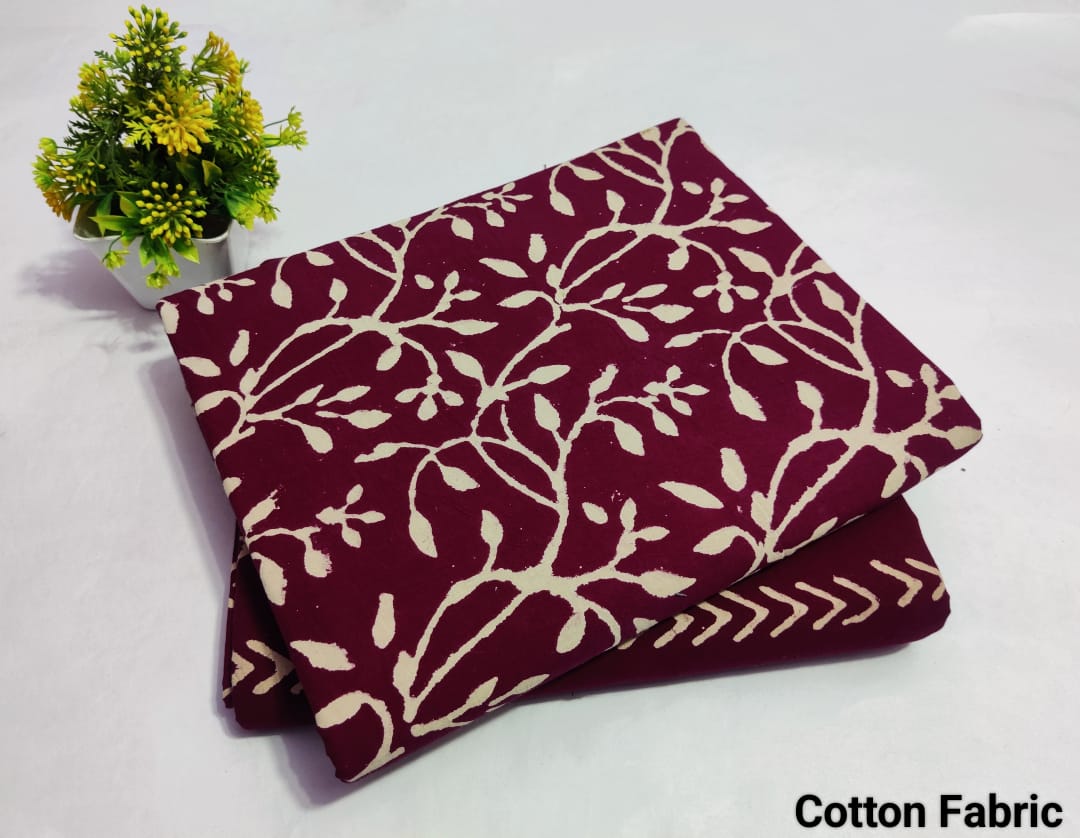 Dark Maroon Vine Printed Cotton Fabric – Stylish Ethnic  Material(BFTB16)