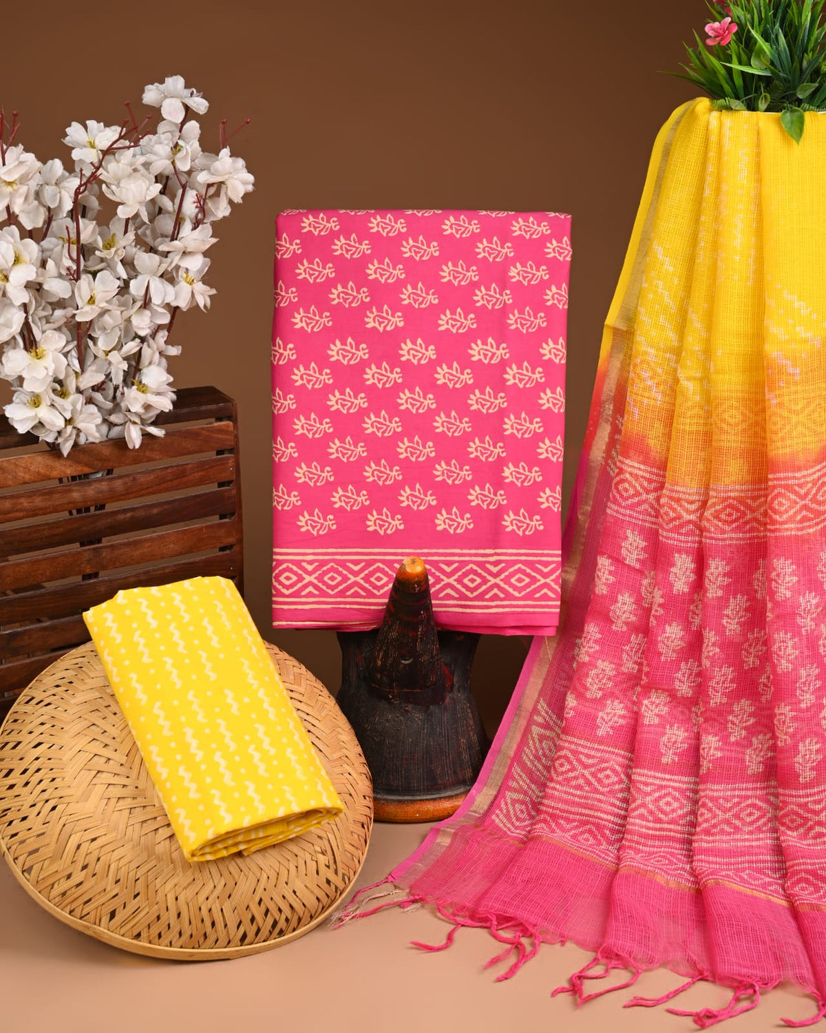 Premium Sanganeri Printed Cotton Suit With Kota Doria Dupatta
