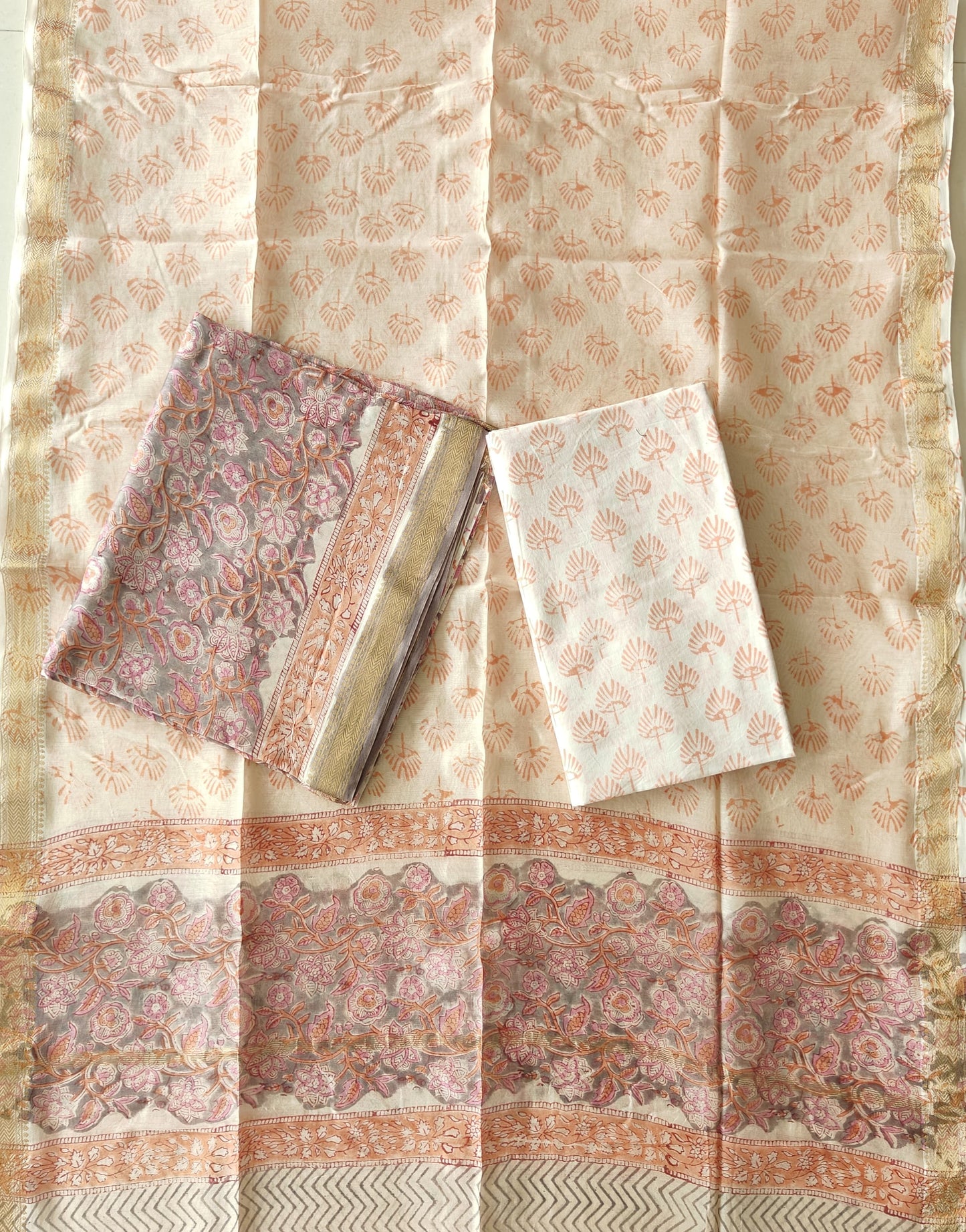 Premium Hand Block Printed Maheshwari Silk Suit(BFMAH85)