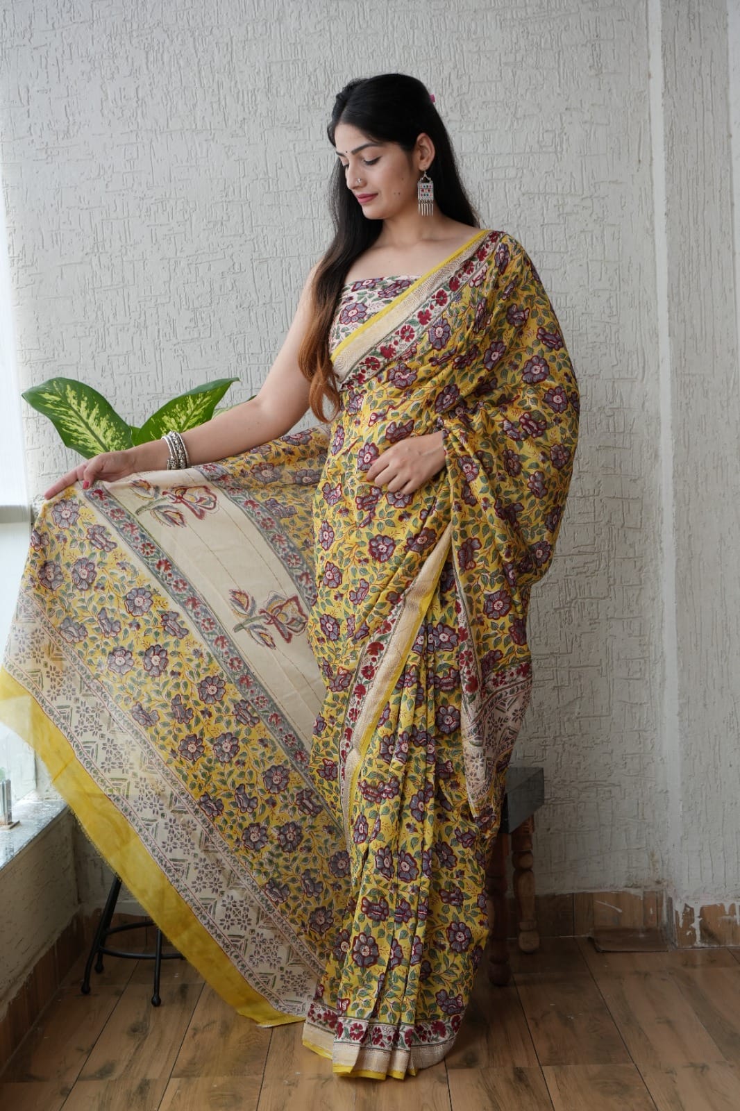 New Designer Hand Block Print Maheshwari Silk Saree (BFMSARE52)