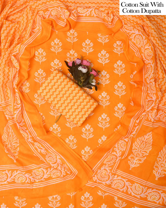 Exclusive Hand Block Cotton Suit With Cotton Dupatta(BFCOT140)