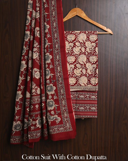Exclusive Hand Block Cotton Suit With Cotton Dupatta
