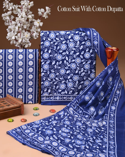 Exclusive Hand Block Cotton Suit With Cotton Dupatta(BFCOT176)