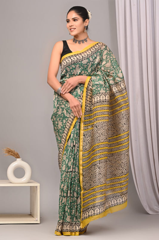 New Designer Hand Block Print Chanderi Silk Saree(BFCS74)