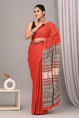 Traditional Authentic Hand Block Printed Pure Organic Cotton Sarees With matching Blouse