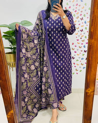 *🌹🌹Pure fine Cotton fabric Embroidery Work Kurti with Pant with cotton 100-100 Dupatta*🌹🌹