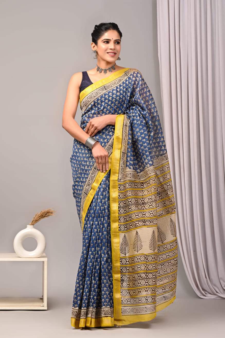 New Designer Hand Block Print Maheshwari Silk Saree (BFMSARE49)