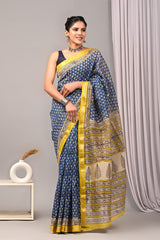 New Designer Hand Block Print Maheshwari Silk Saree (BFMSARE49)