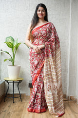 New Designer Hand Block Print Maheshwari Silk Saree (BFMSARE01)
