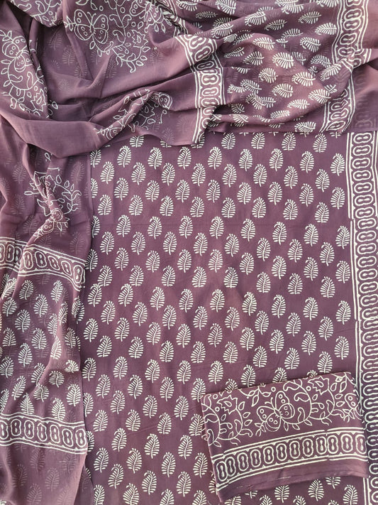 Exclusive Hand Block Cotton Suit With Cotton Dupatta(BFCOT68)