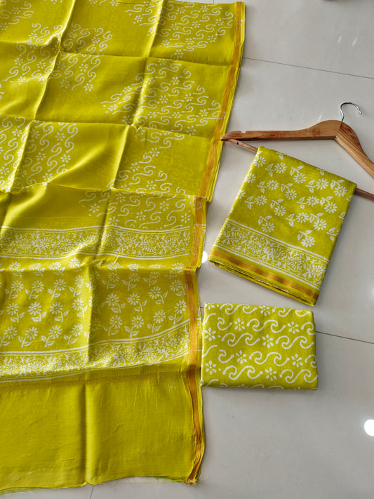 EXCLUSIVE HAND BLOCK CHANDERI SILK SUIT SET WITH CHANDERI DUPATTA