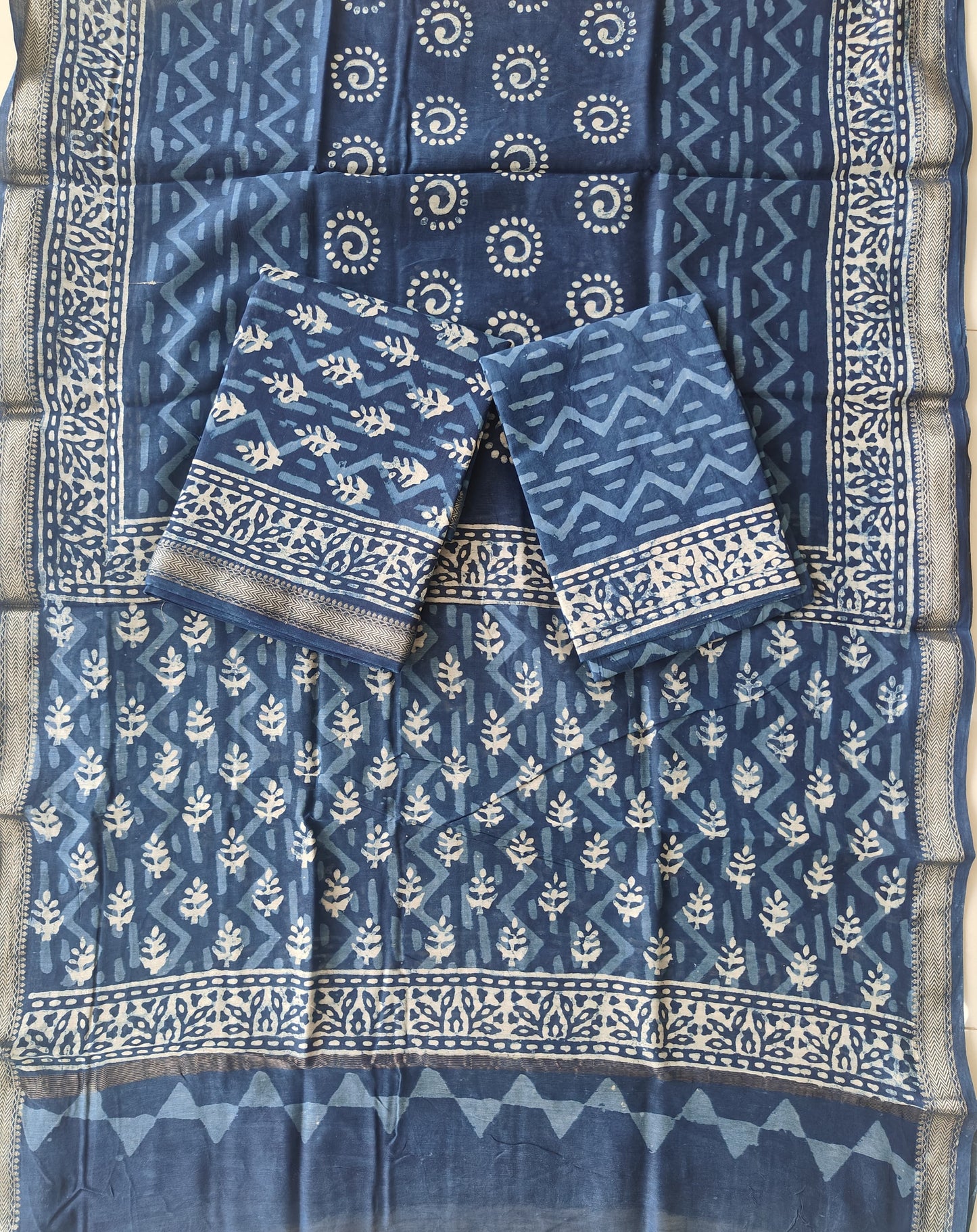 Premium Hand Block Printed Maheshwari Silk Suit(BFMAH67)