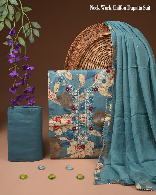 PREMIUM GOTA PATTI COTTON SUIT SET WITH CHIFFON DUPATTA