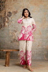 *Classy Cotton Floral Printed Cord Set Openable Top With Printed Palazo With One Side Pocket*