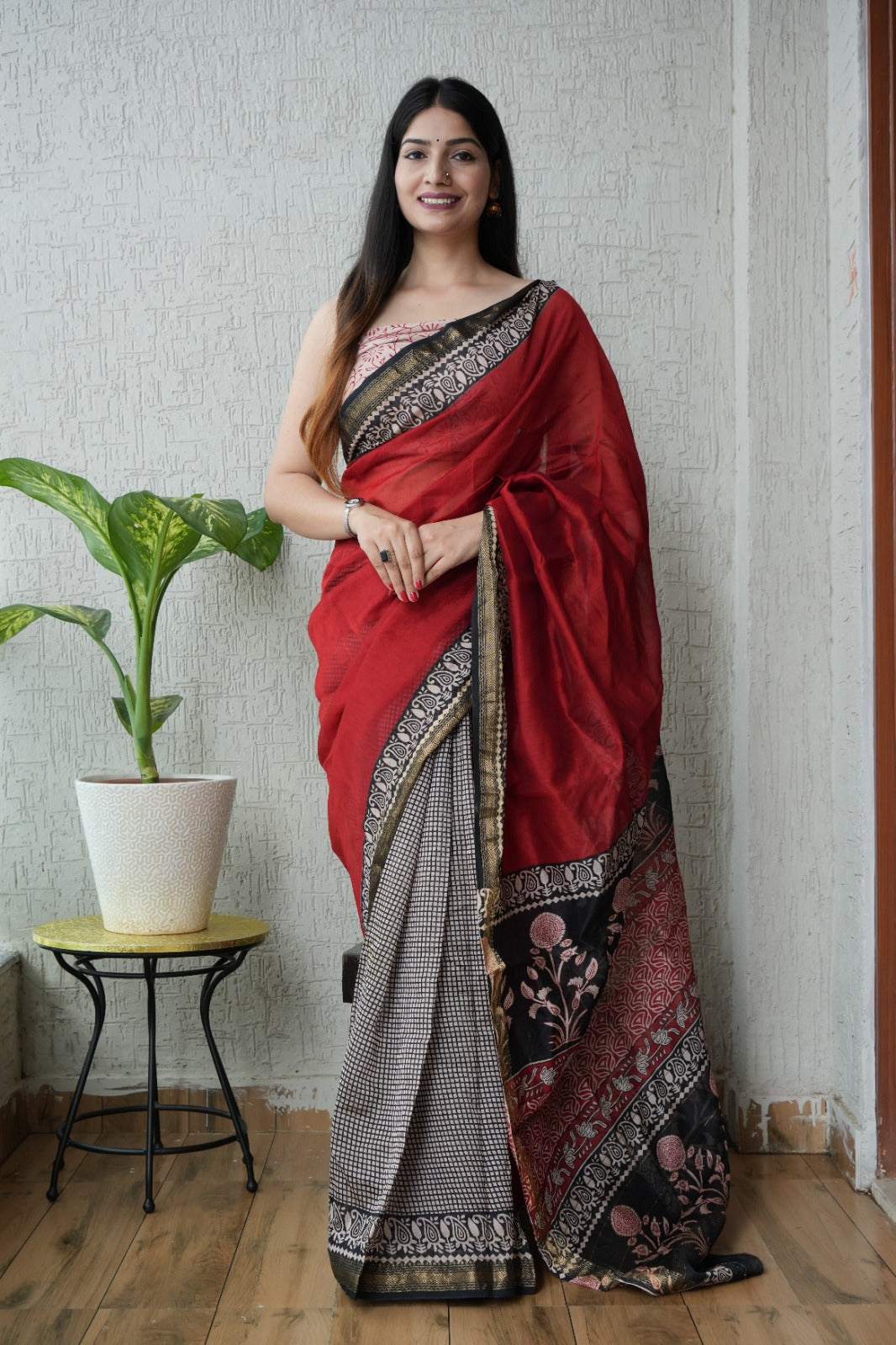 New Designer Hand Block Print Maheshwari Silk Saree (BFMSARE74)