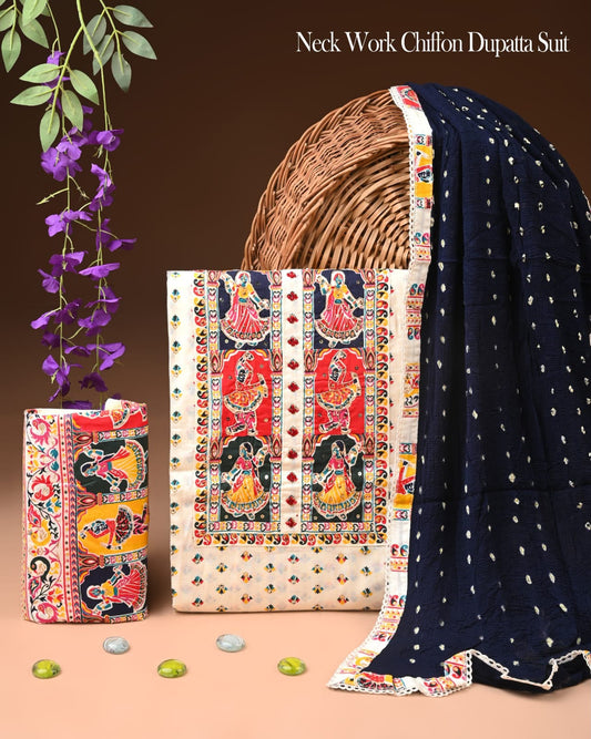 PREMIUM GOTA PATTI COTTON SUIT SET WITH CHIFFON DUPATTA