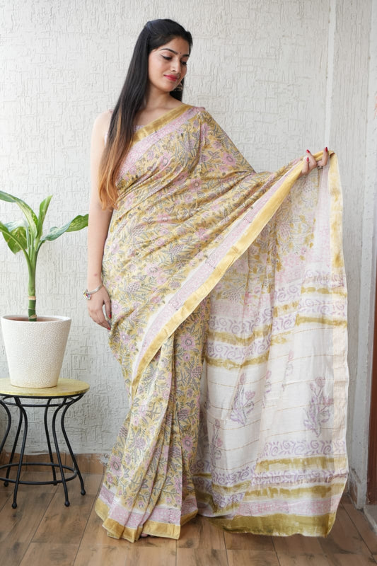 New Designer Hand Block Print Maheshwari Silk Saree (BFMSARE55)