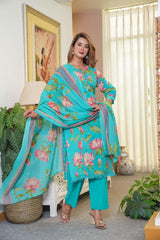 *New lounch *

*White Love.......*

*This A-line pant set is perfect for the summer season with its vibrant floral print and confident  , the included matching dupatta completes the look and adds an extra touch of style.*