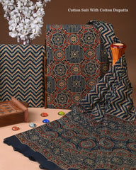 Exclusive Hand Block Cotton Suit With Cotton Dupatta