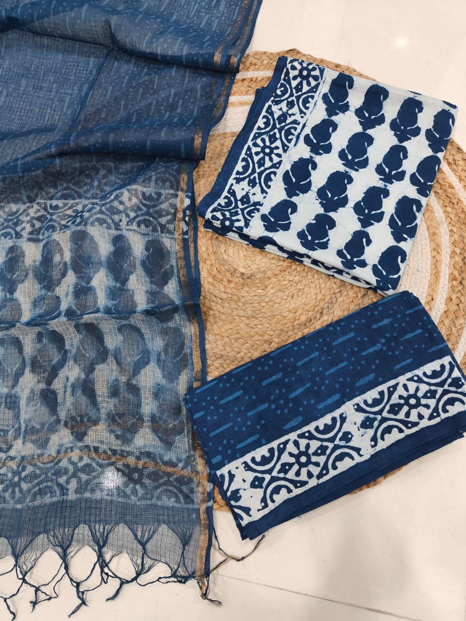 Premium Sanganeri Printed Cotton Suit With Kota Doria Duppta(BFCOTKD48)