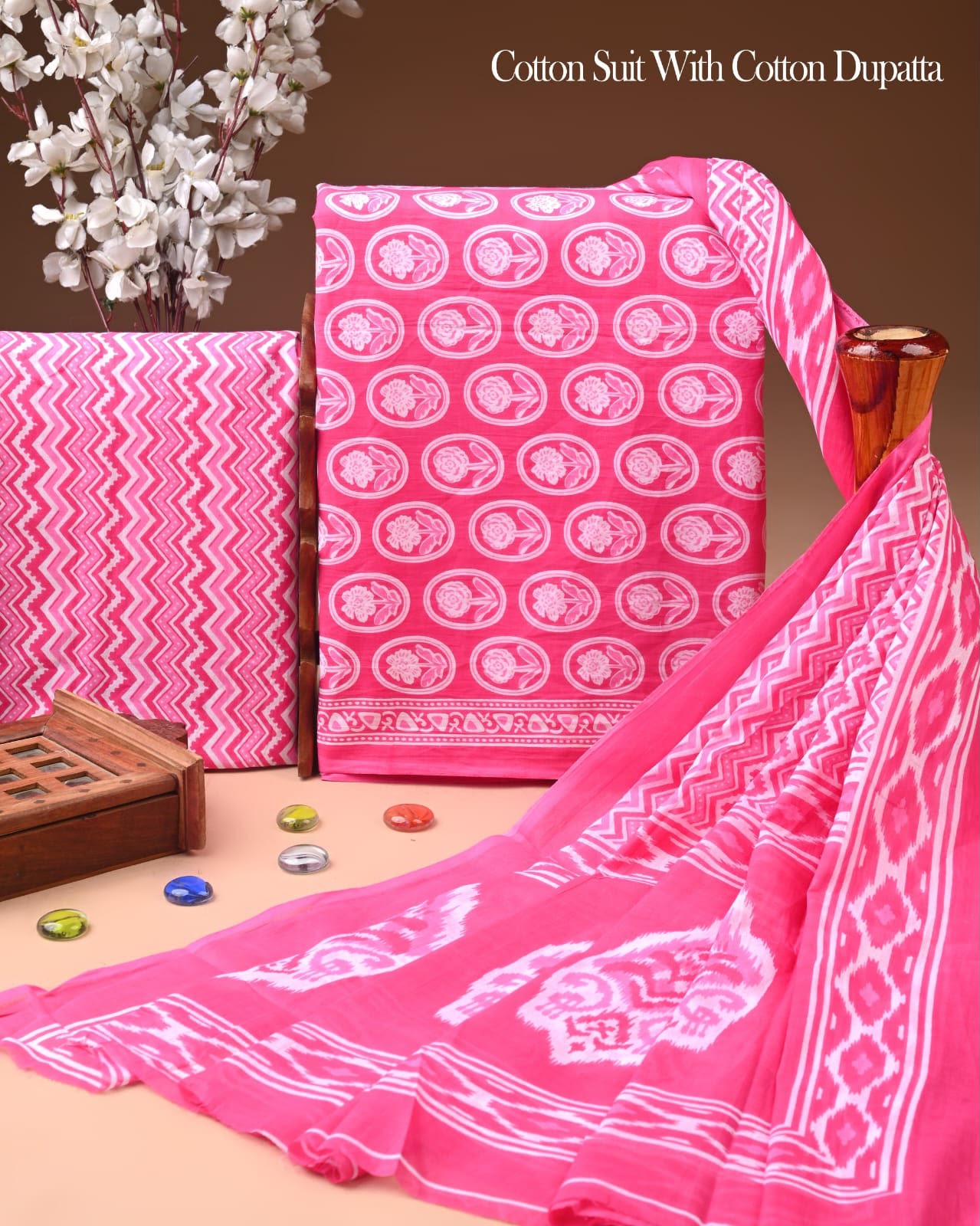 Exclusive Hand Block Cotton Suit With Cotton Dupatta(BFCOT122)