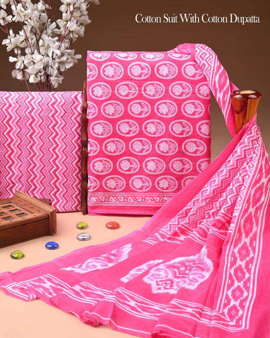 Exclusive Hand Block Cotton Suit With Cotton Dupatta(BFCOT122)