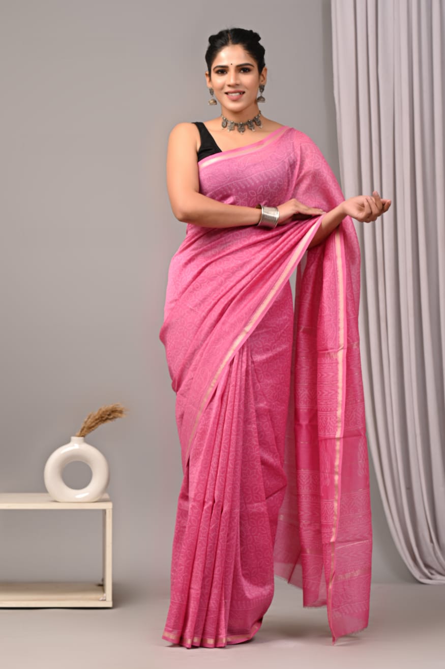 New Designer Hand Block Print Chanderi Silk Saree(BFCS17)