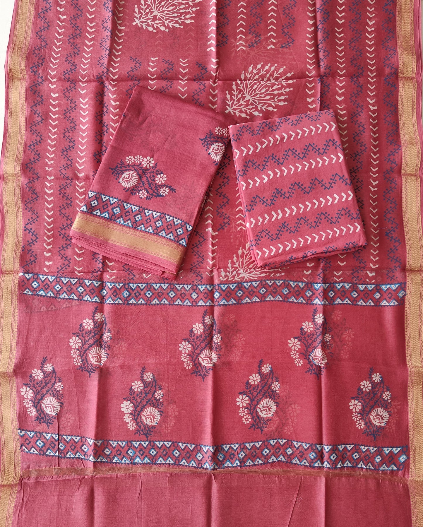 Premium Hand Block Printed Maheshwari Silk Suit(BFMAH91)
