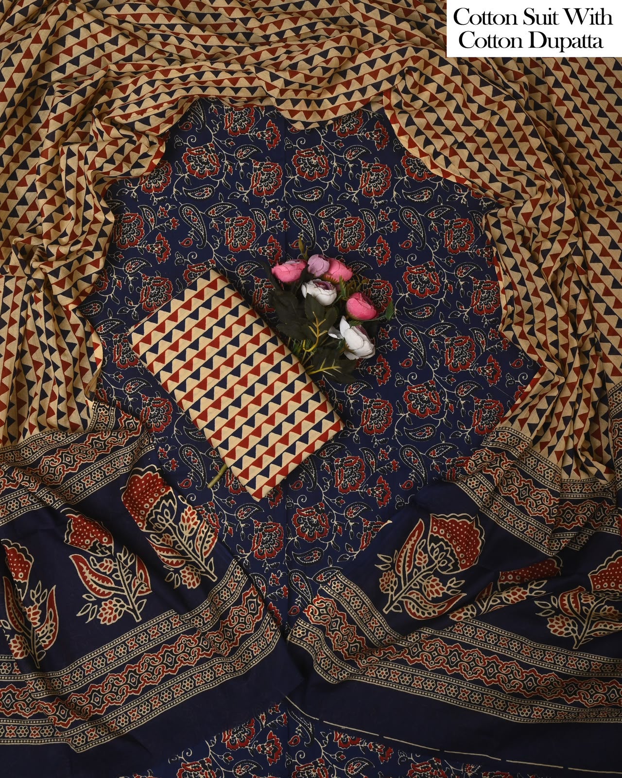 Exclusive Hand Block Cotton Suit With Cotton Dupatta(BFCOT186)