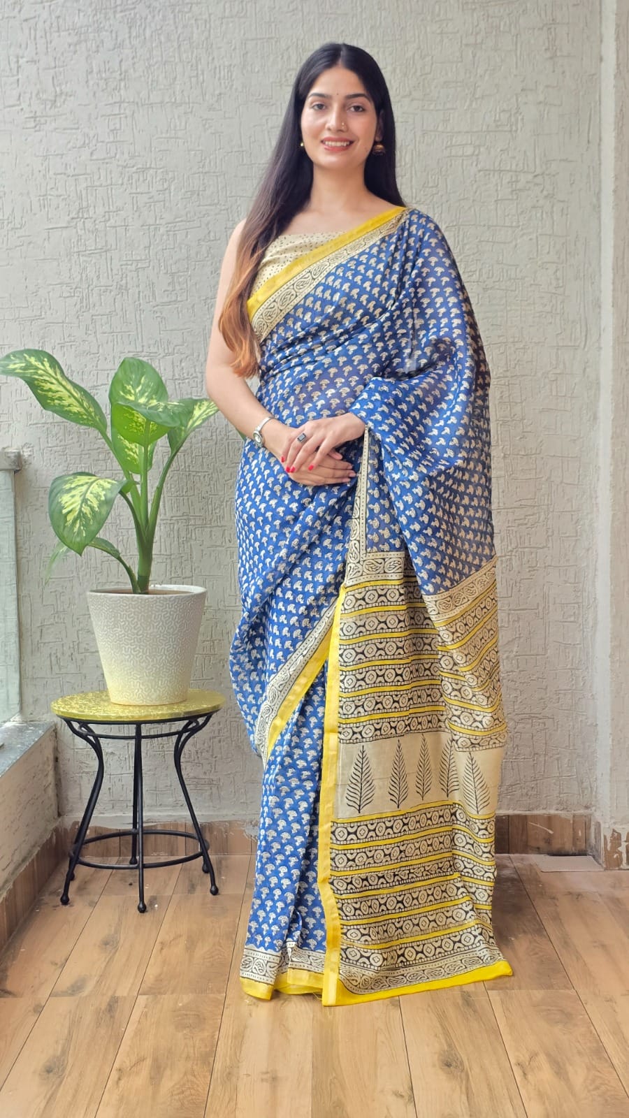New Designer Hand Block Print Maheshwari Silk Saree (BFMSARE23)