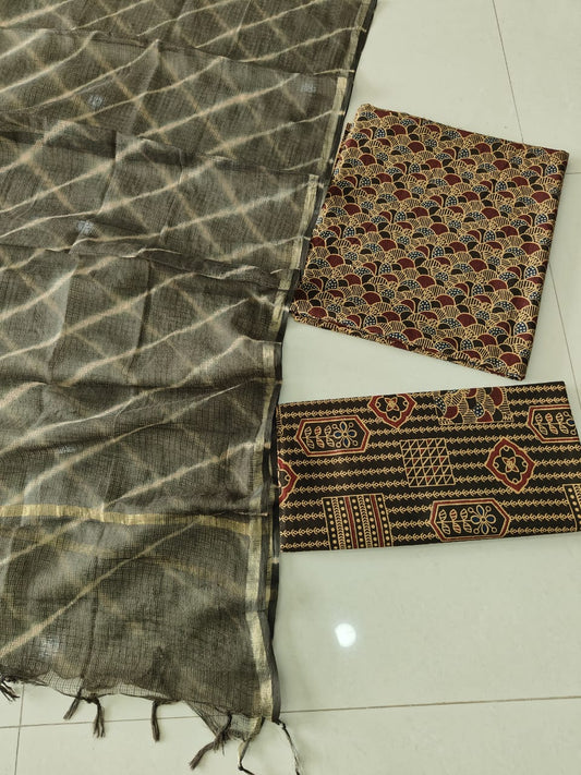 Premium Sanganeri Printed Cotton Suit With Kota Doria Duppta(BFCOTKD03)
