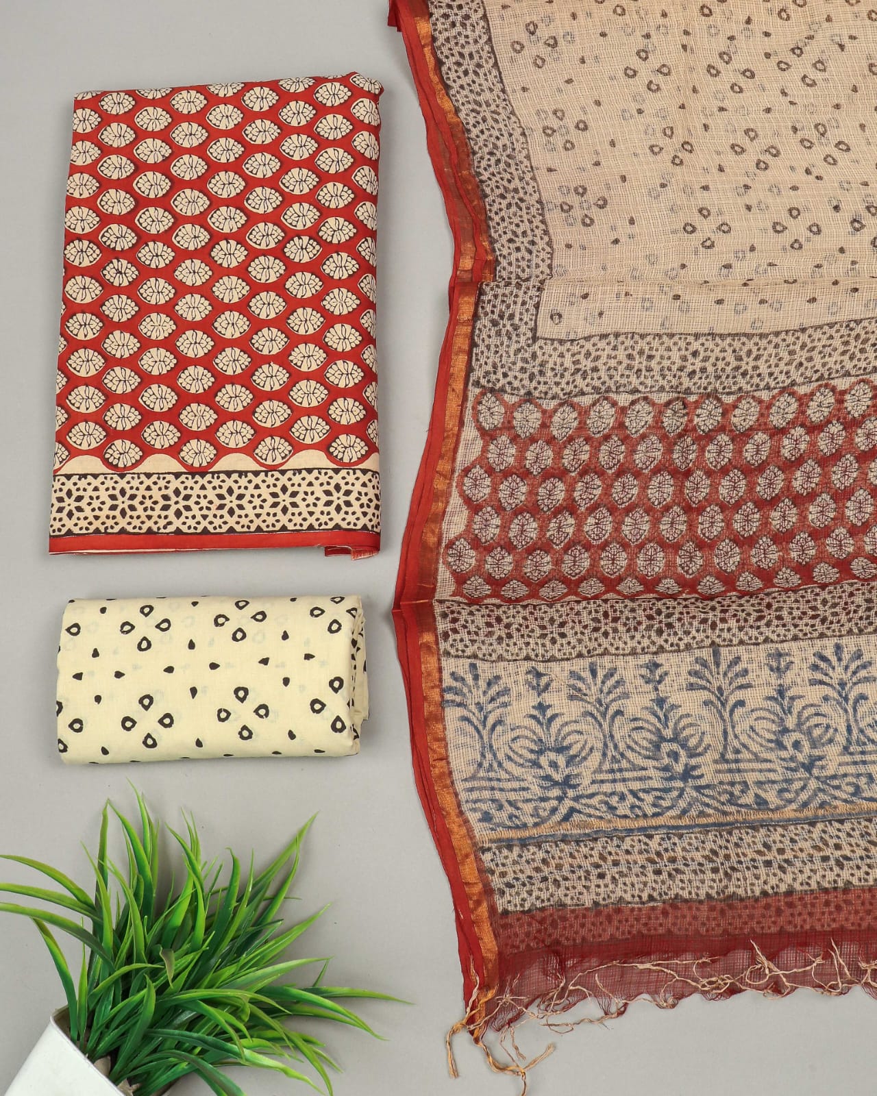 Premium Sanganeri Printed Cotton Suit With Kota Doria Duppta(BFCOTKD45)