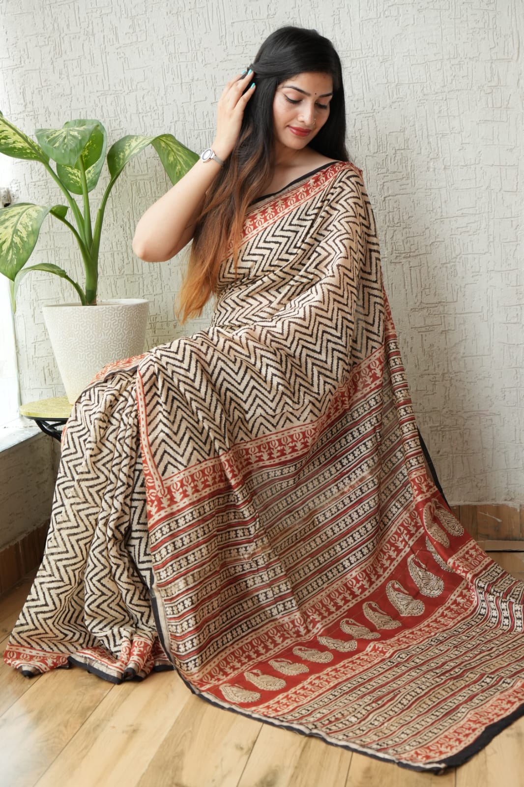 New Designer Hand Block Print Chanderi Silk Saree(BFCS58)
