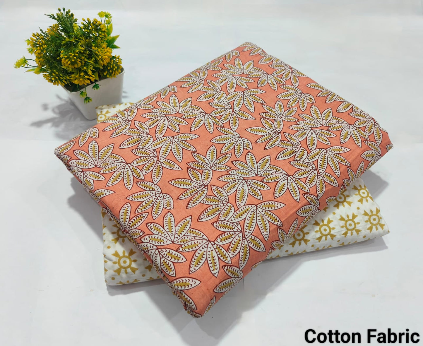 Peach Floral Printed Top & Bottom Suit Set – Elegant Cotton Suit Material (BFTB74)