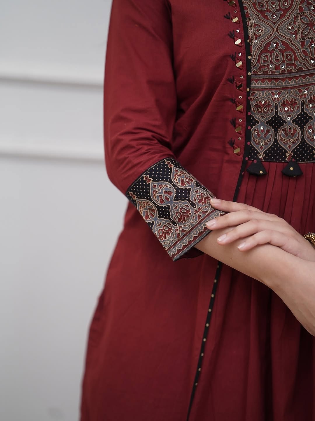 Maroon Cotton Kurta Pant Set with Printed Dupatta for Women | Festive Ethnic Wear