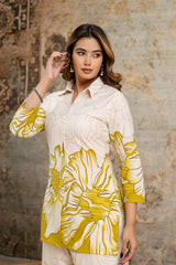 *Classy Cotton Floral Printed Cord Set Openable Top With Printed Palazo With One Side Pocket*