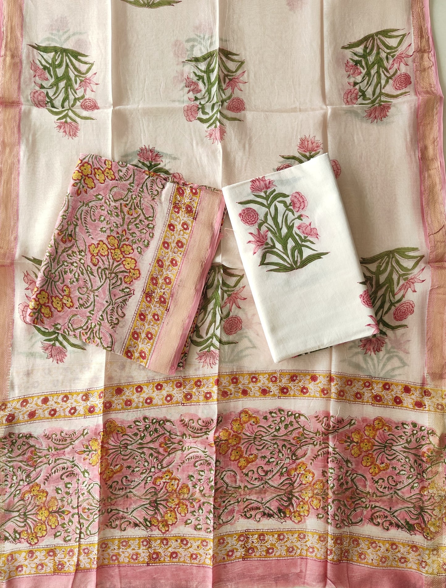 Premium Hand Block Printed Maheshwari Silk Suit(BFMAH92)