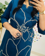 *🌹🌹Pure fine Cotton  fabric Embroidery Work and hand work Kurti with Pant with cotton*🌹🌹