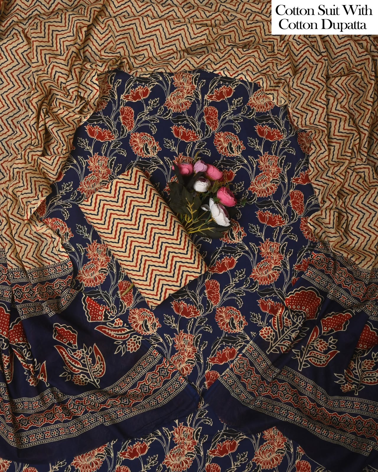 Exclusive Hand Block Cotton Suit With Cotton Dupatta(BFCOT177)