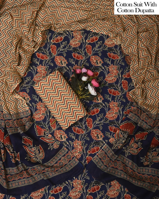 Exclusive Hand Block Cotton Suit With Cotton Dupatta(BFCOT177)