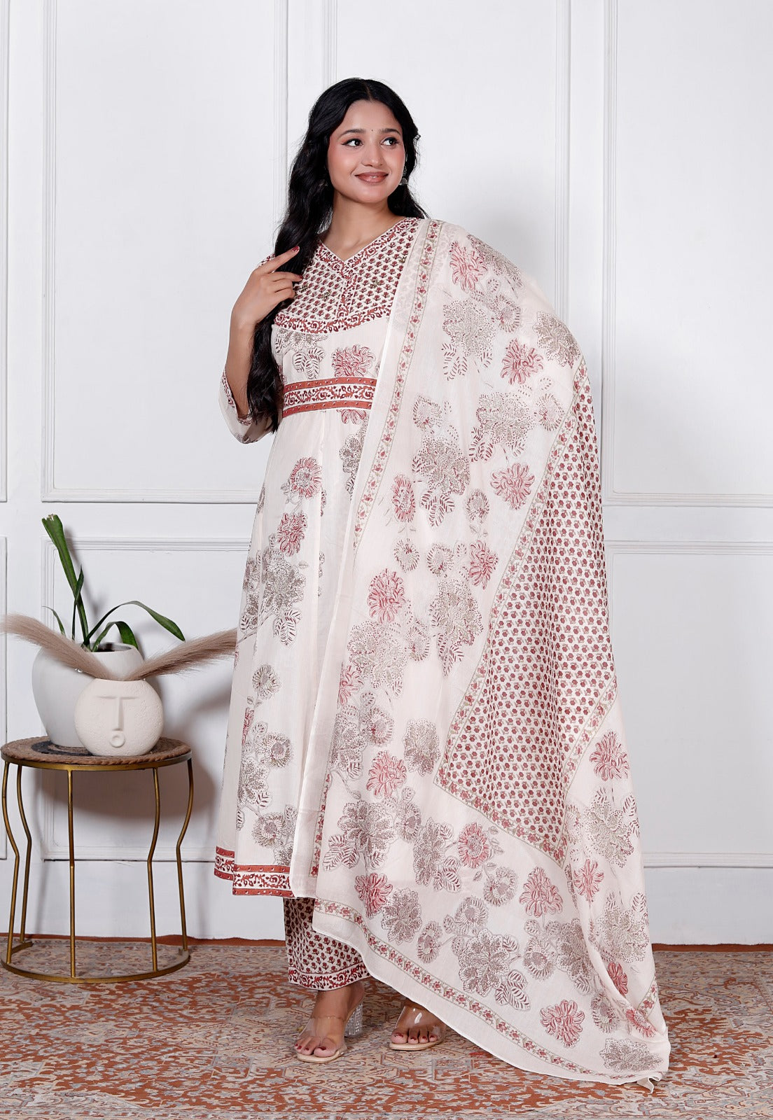 Maroon Floral Print Premium Cotton Anarkali Suit Set