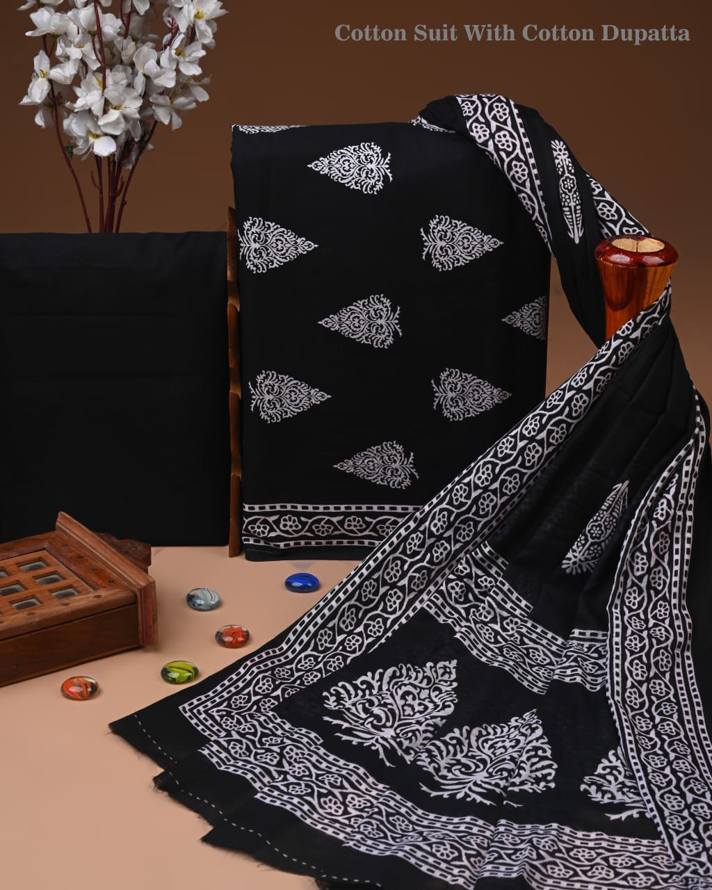 Exclusive Hand Block Cotton Suit With Cotton Dupatta