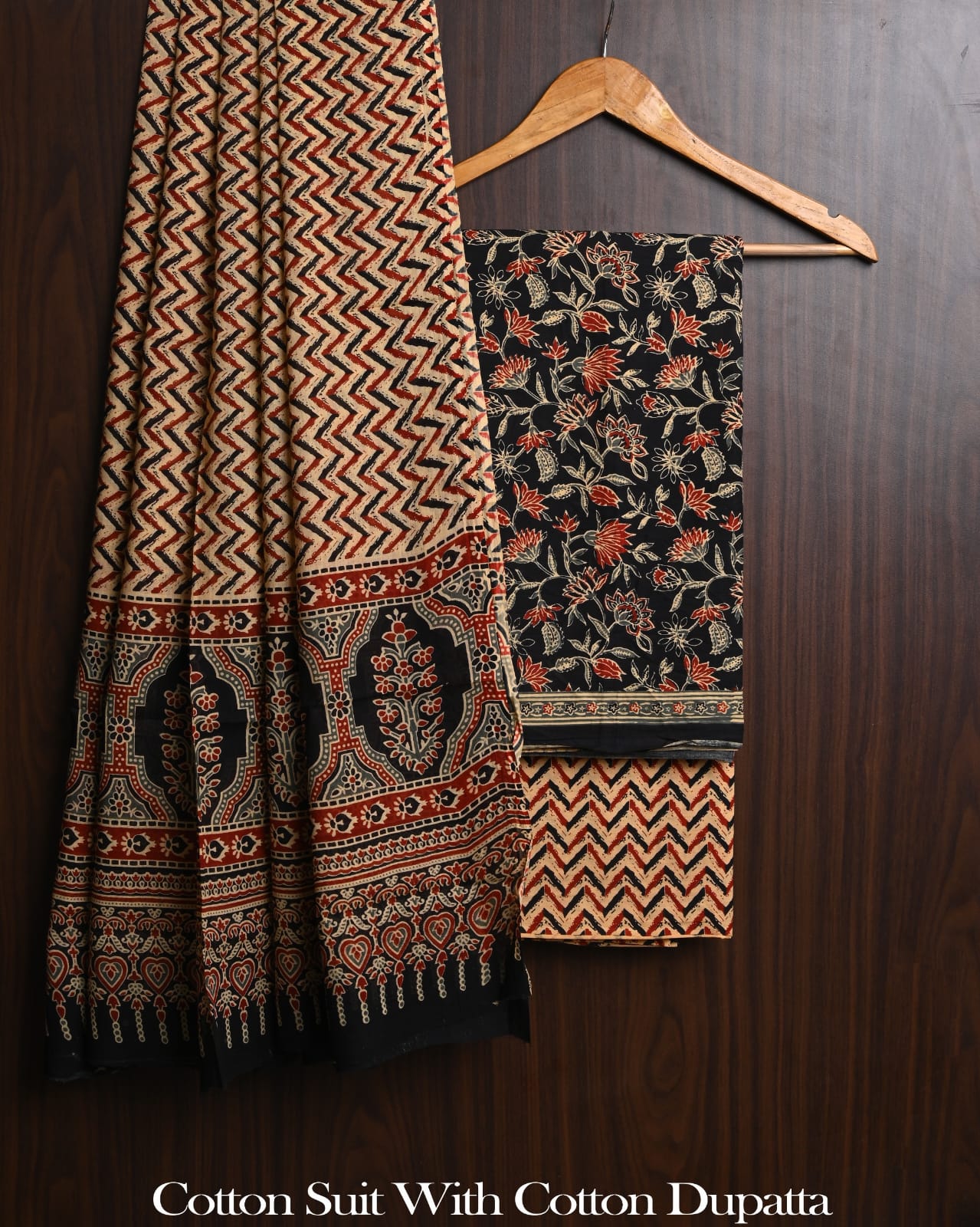 Exclusive Hand Block Cotton Suit With Cotton Dupatta(BFCOT192)